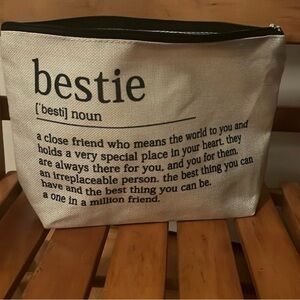 Beige 'Bestie' Cosmetic Canvas Pouch Bag